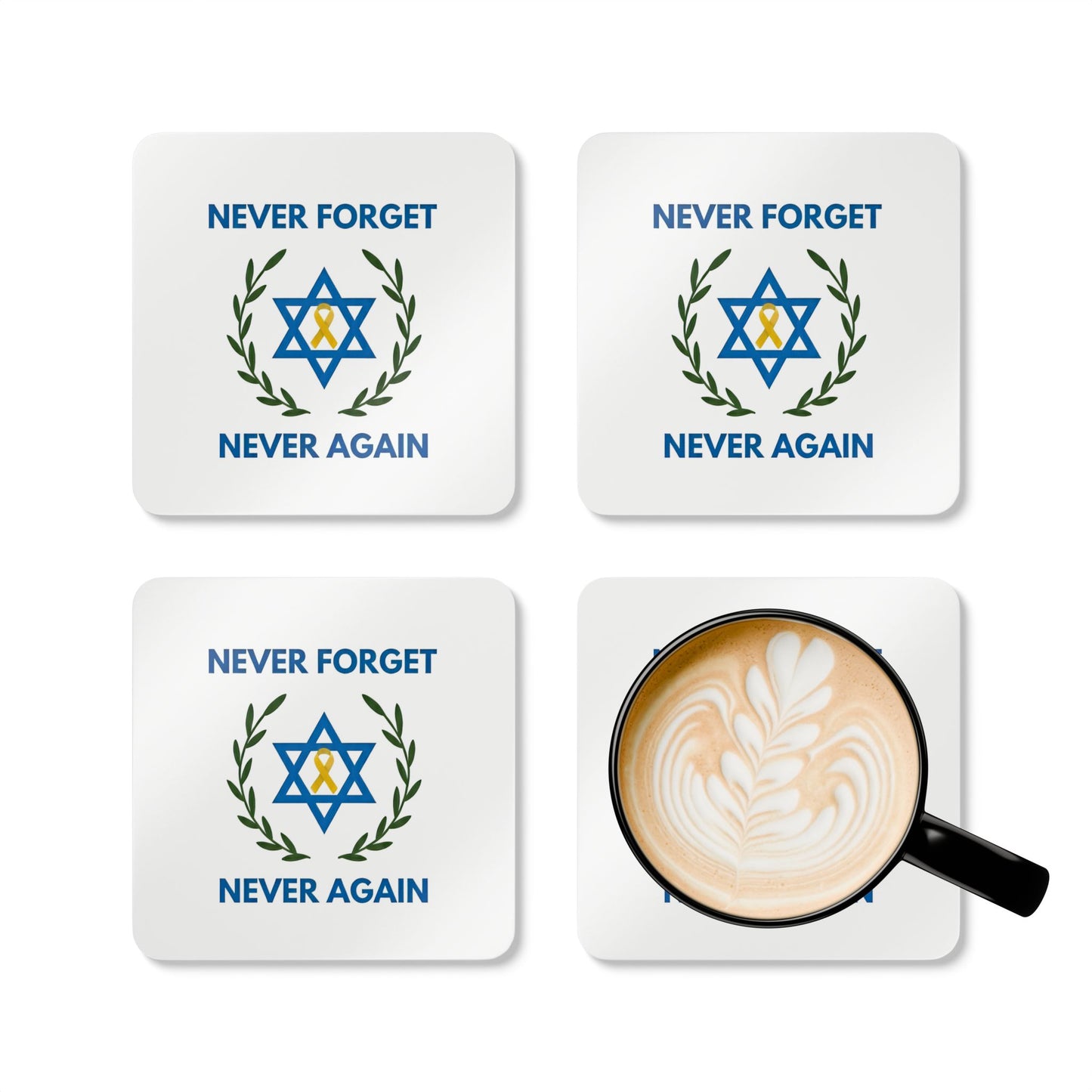 Never Forget, Never Again Coaster Set: Pristine White
