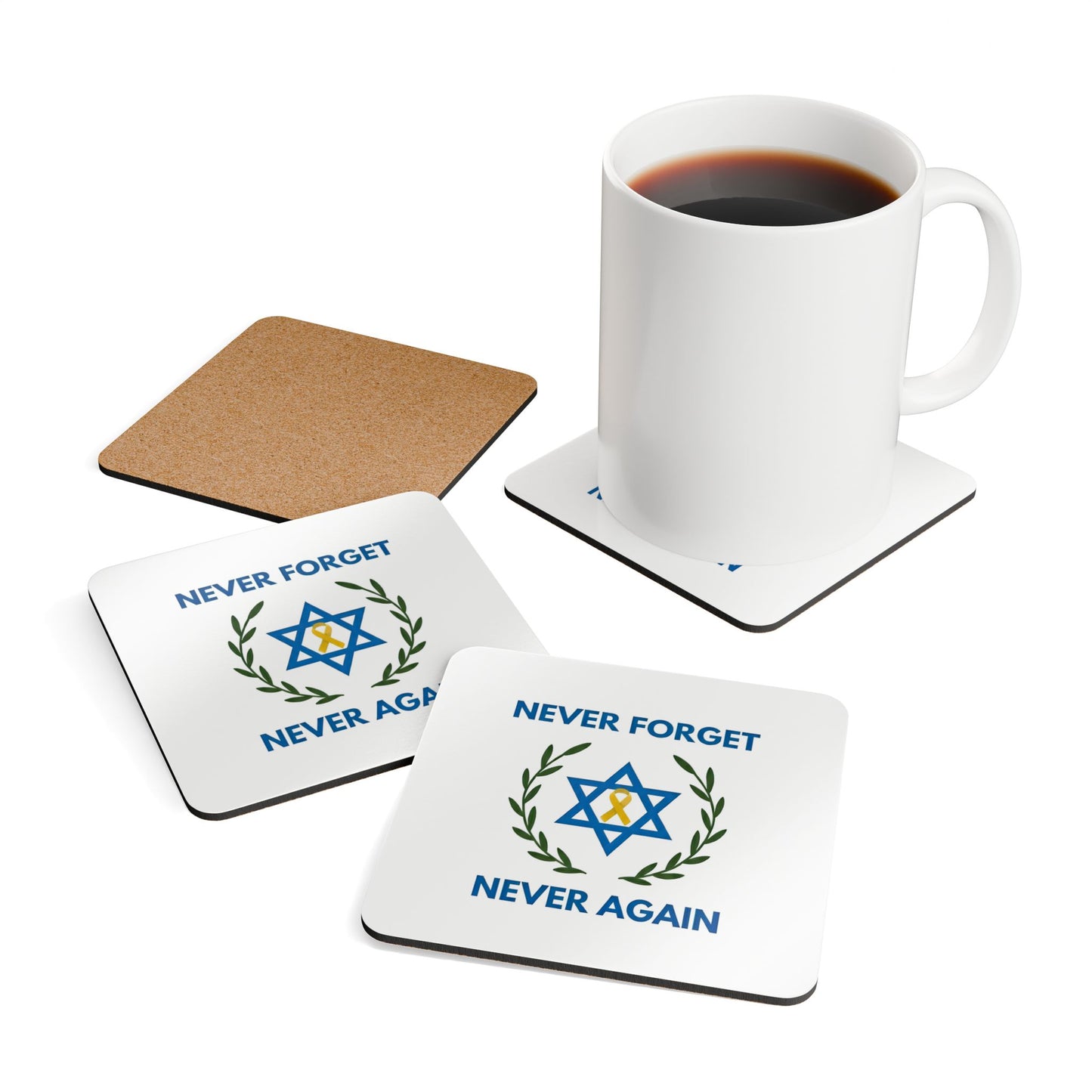Never Forget, Never Again Coaster Set: Pristine White