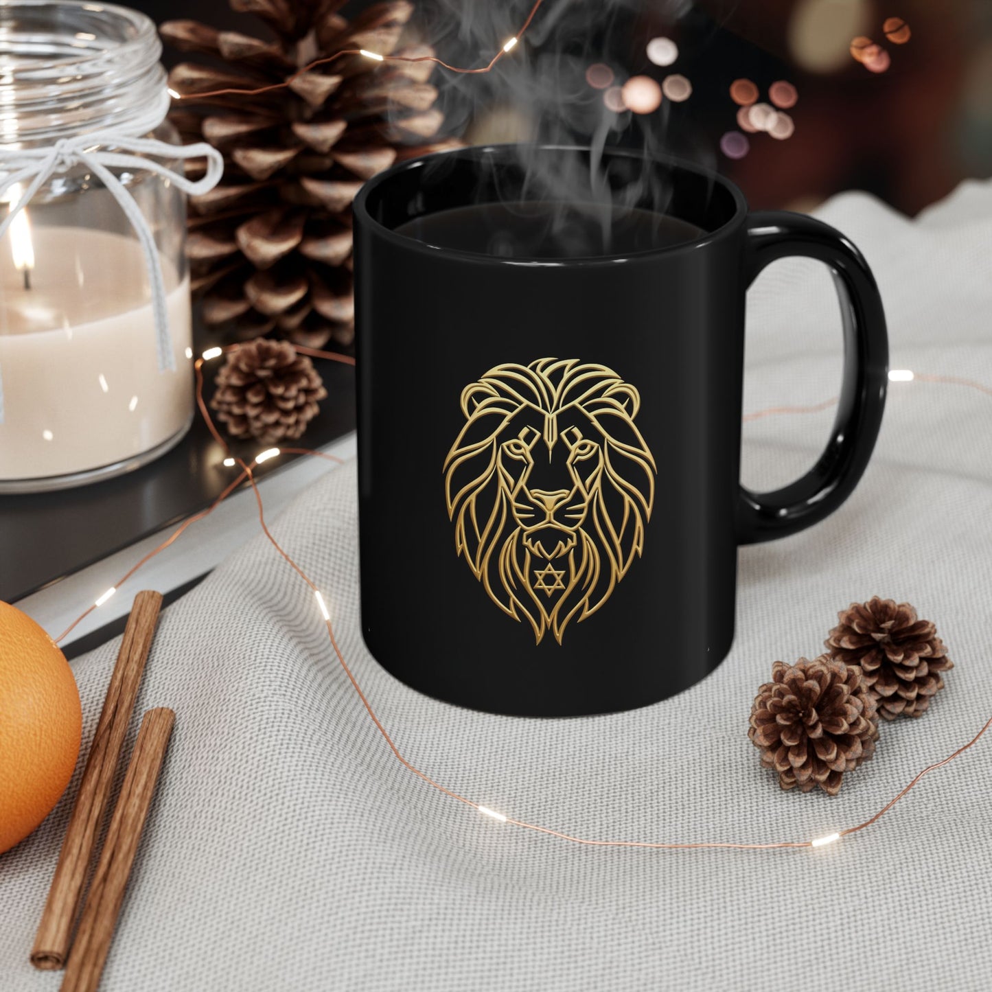 The Aryeh Collection: Gold Lion Black Mug