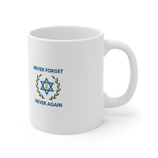 Never Forget, Never Again Collection. Pristine White Coffee Mug.